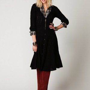 Free People S BLACK Victorian Angel Cardigan Sweater Duster Long Knitted Coat